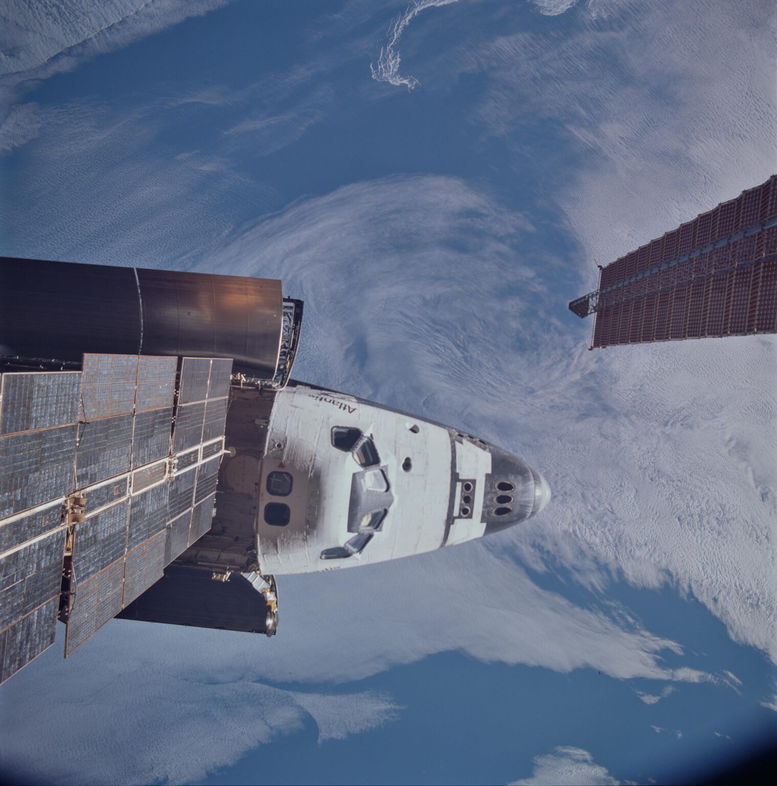 Space Shuttle Atlantis docked to the Mir space station during STS-79 in September 1996,