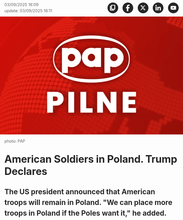 Trump: "We can place more troops in Poland if the Poles want it"