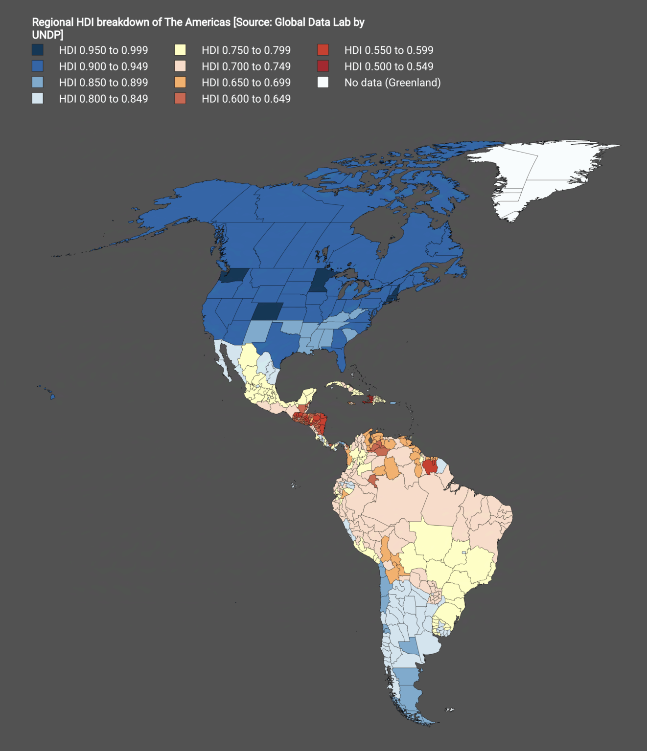 [OC] Regional HDI breakdown of The Americas