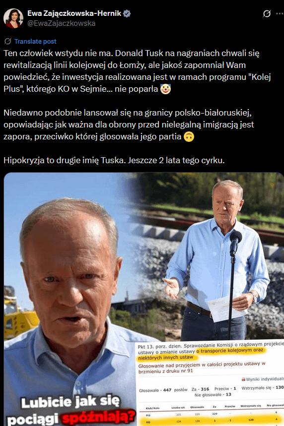 During PiS? Zero tracks built and billions of zlotys taken into the project. Currently? They build new tracks from KPO