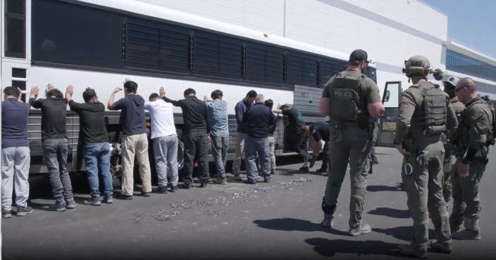 Workers at the construction site of Hyundai Motor-LG Energy battery JV plant in Georgia detained by ICE on Sept. 6, 2025 (Screenshot captured from ICE's video)