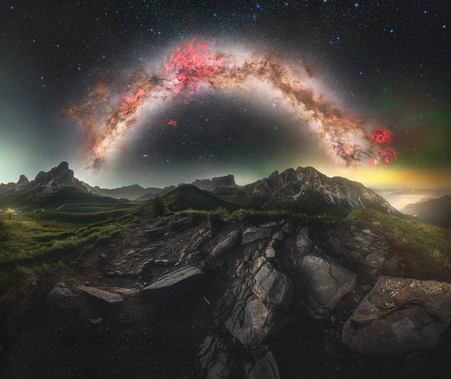 The Milky Way arch at Passo Giau, Dolomites