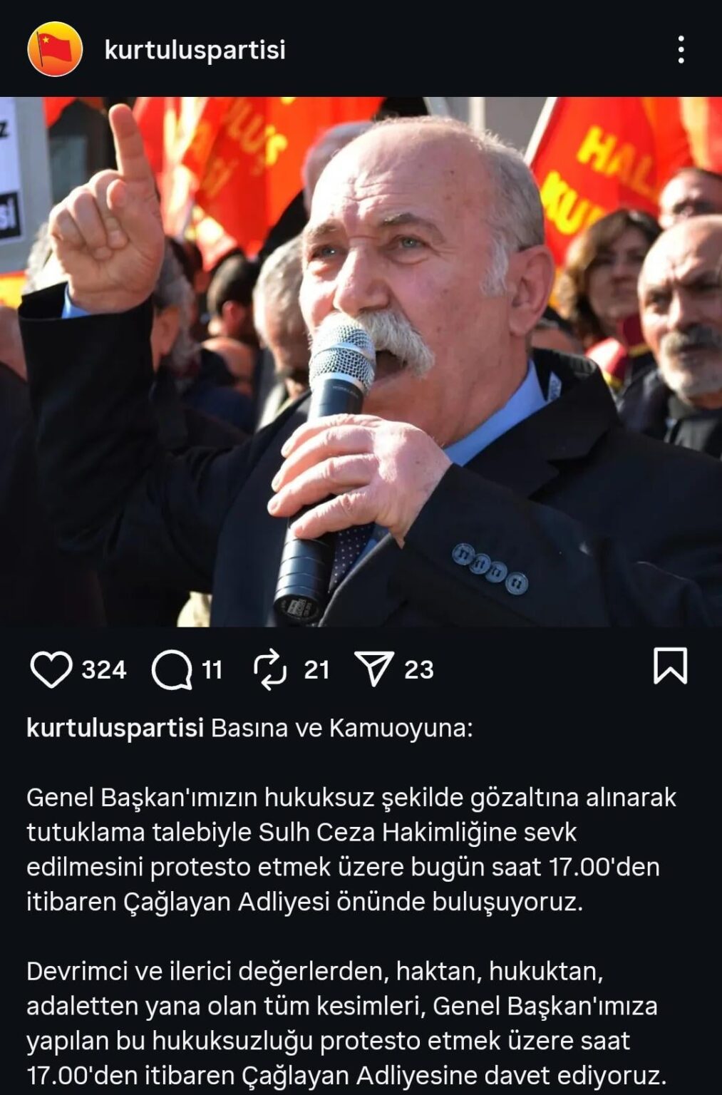Peoples' Liberation Party today at 17 o'clock in the Caglayan Courthouse "unlawful detention" called to gather.