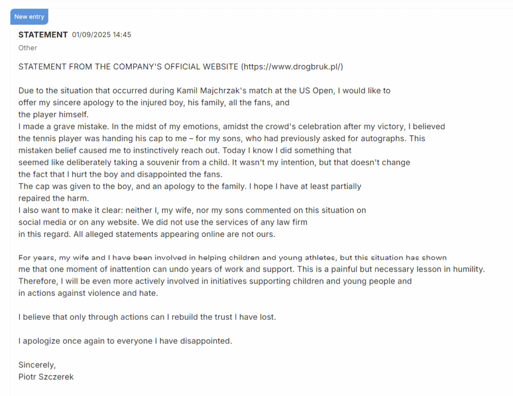 Piotr Szczerek's "apology": "i didn't steal it, I thought it wwas mine!" LMAO