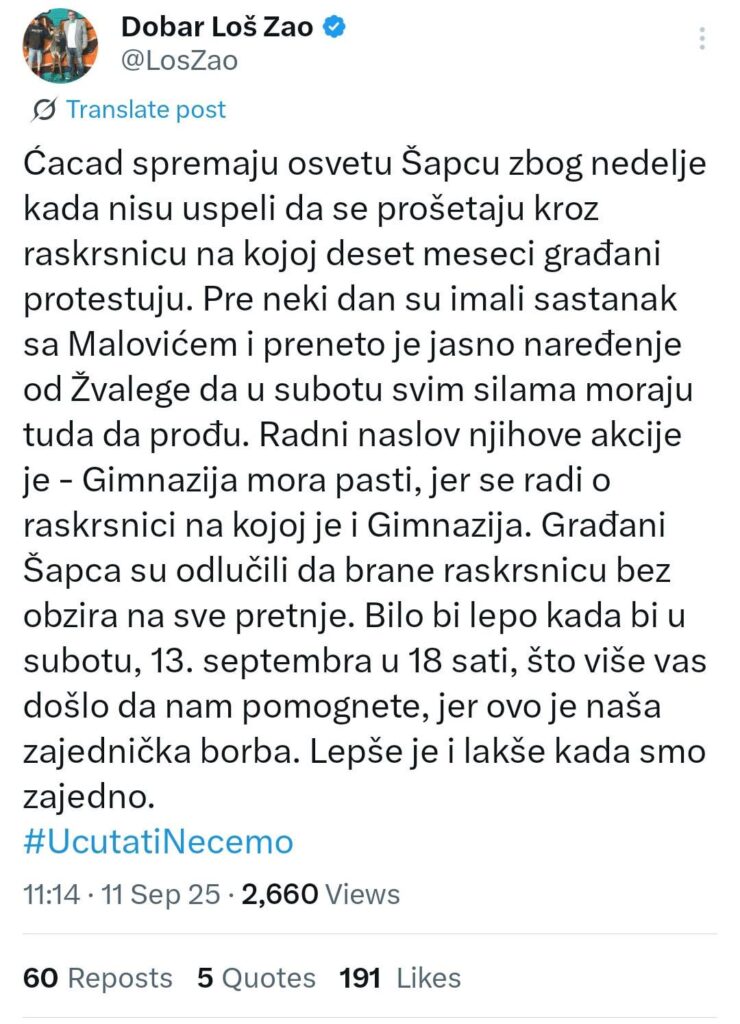 Saturday, 13. September at 6 pm, Sabac