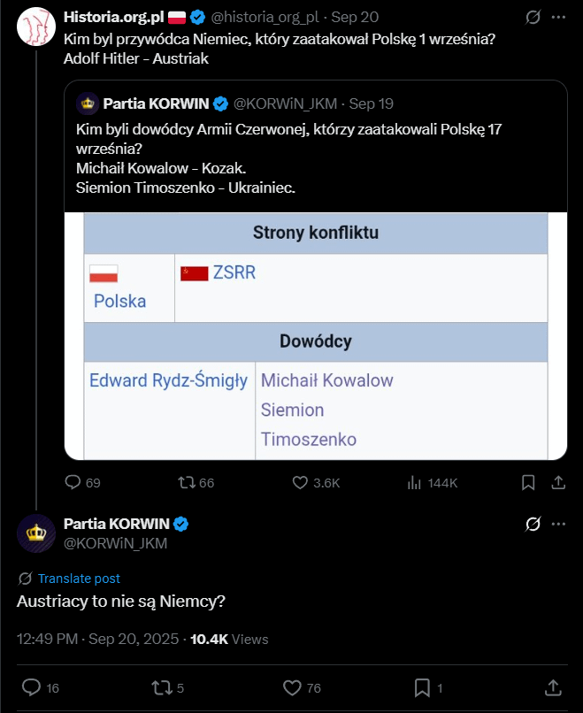 The Korwin party has a big brain question