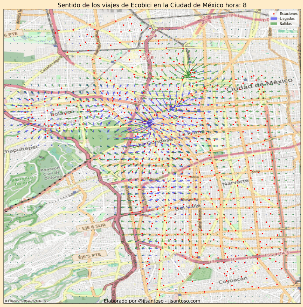 [OC] Where do the bikes go? Mapping the daily pulse of Mexico City’s public bike share