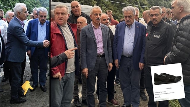 Transportation Minister Abdulkadir Uraloglu, 44,000 pounds Italian Valentino Garavani brand shoe saw the flood disaster in Rize, listened to the troubles of the citizens