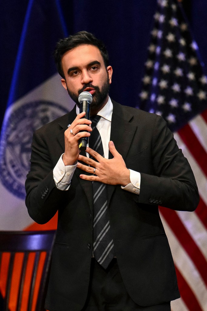 Zohran Mamdani speaking at a town hall.