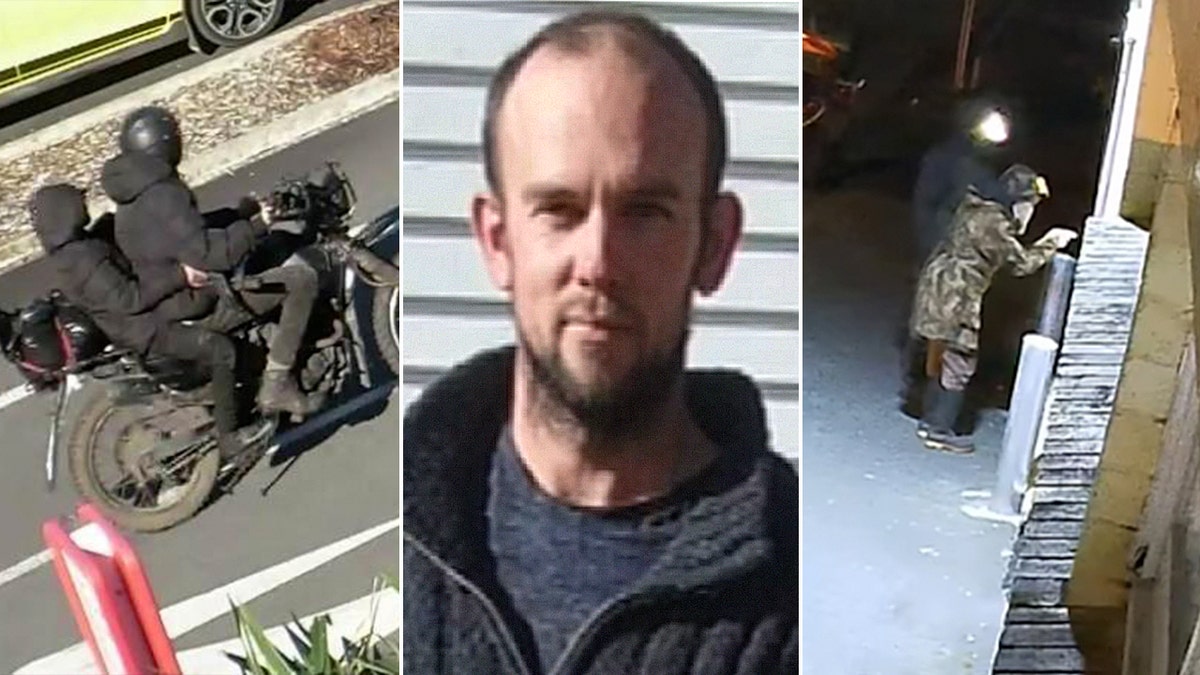 split photo of bike hidden in wilderness, dad, three kids