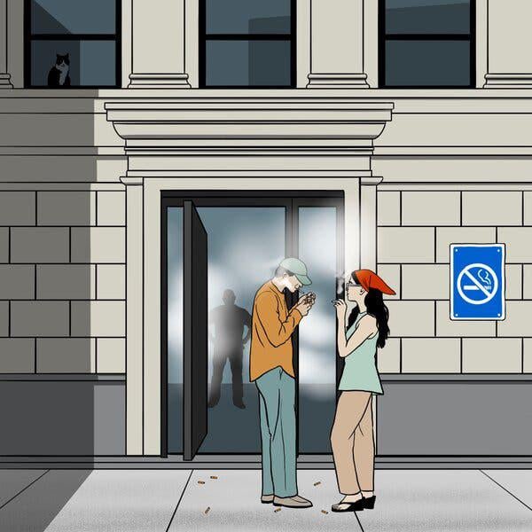 Why do smokers gather to the entrances of the buildings/stops/input parking of the mall/playgrounds and so on? Get away 10 meters? Are you lazy?