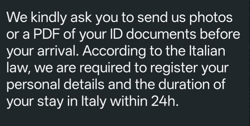 I’m going to Italy as a tourist. The host insists on receiving ID photos before my arrival, but I can show them in person