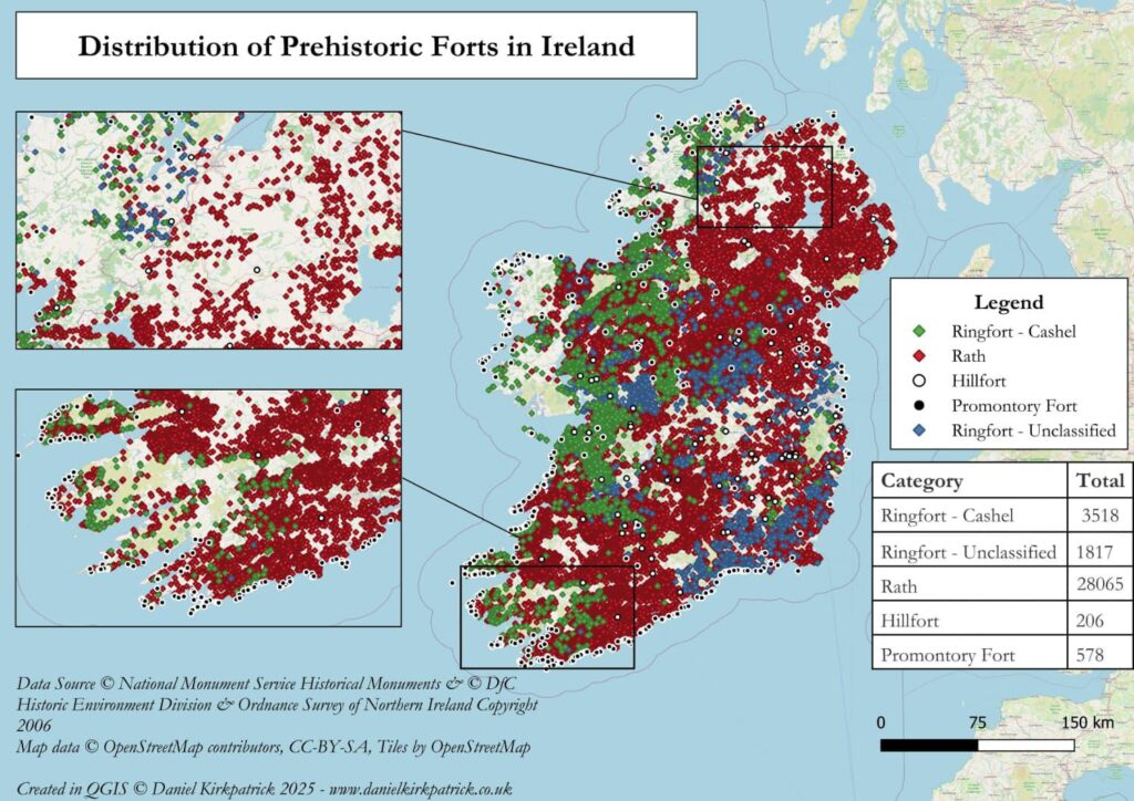 [OC] Distribution of Prehistoric Forts in Ireland