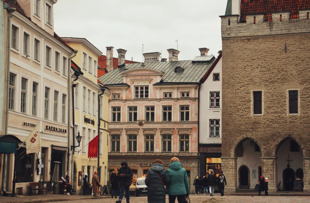 Tallinn Old Town square with tourists
