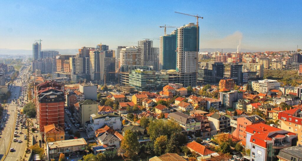 Business district in Pristina, Kosovo