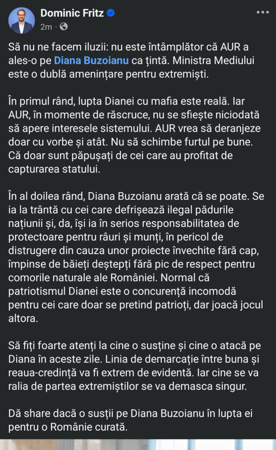 Dominic Fritz about the motion against Diana Buzoianu