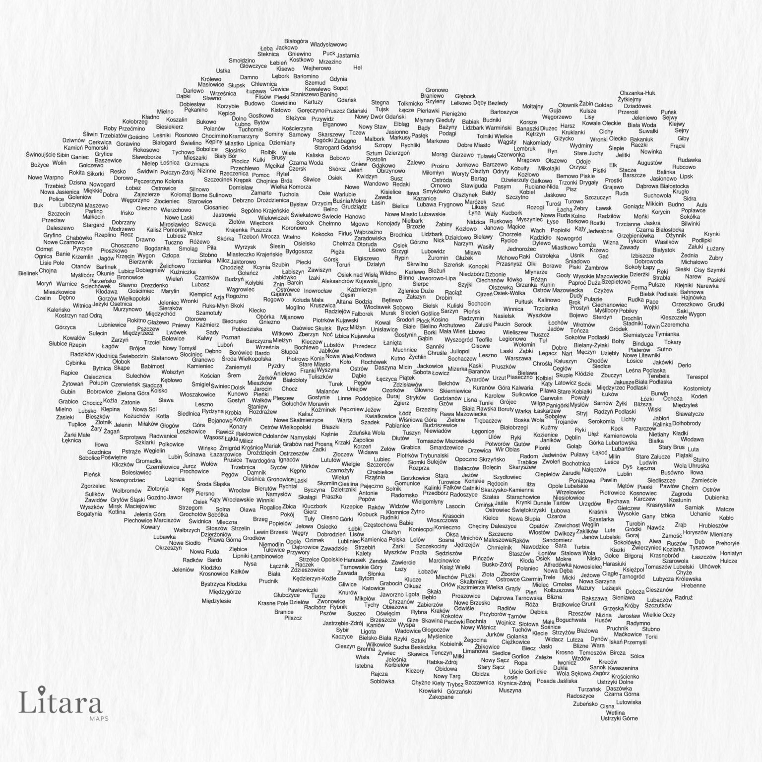 [OC] I created a typographic map of Poland using the names of its cities, towns, and villages.