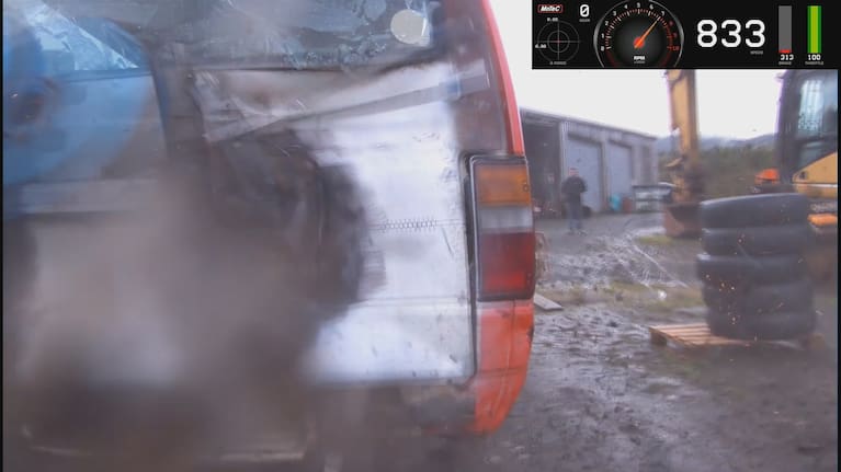 Tyre exploding at 833km/h on the wheel spinner.