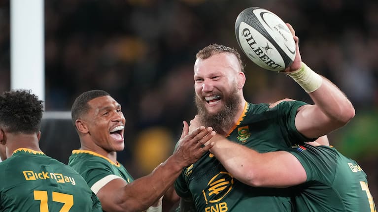 RG Snyman celebrates his try against the All Blacks. 