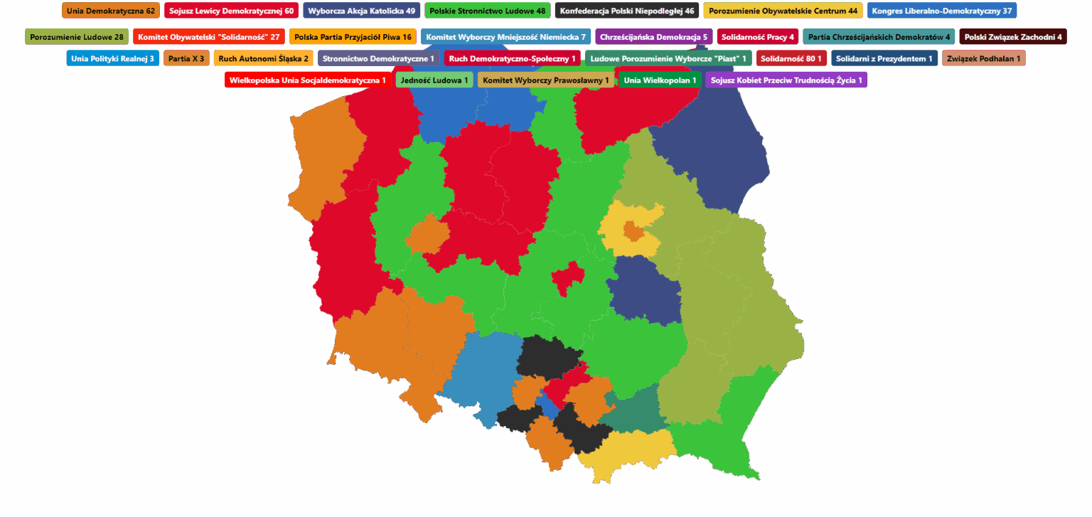 Map of parliamentary elections in 1991
