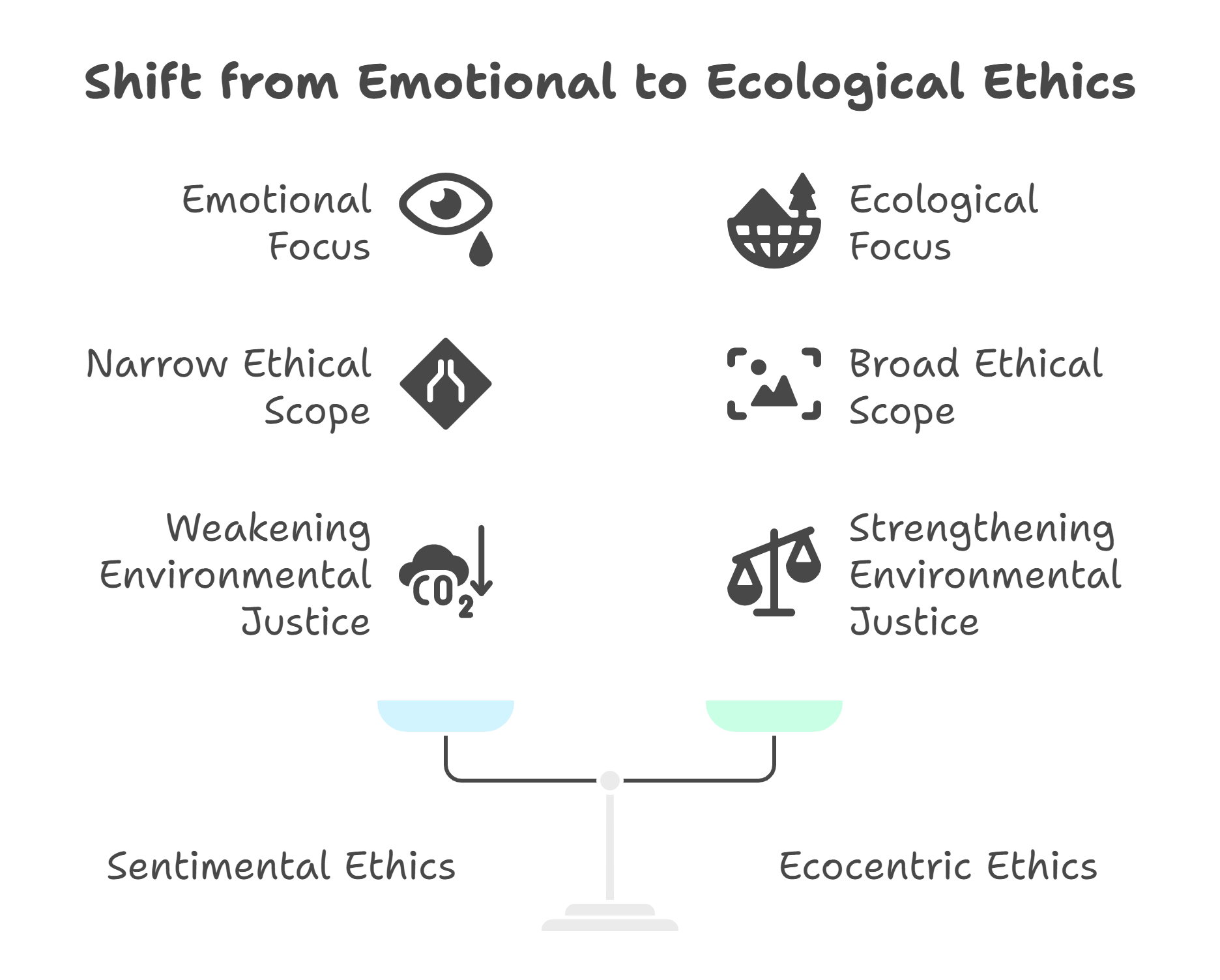 Chart illustrating the components of a Shift from Emotional to Ecological Ethics