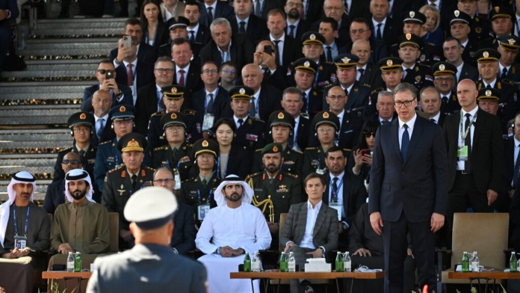 Largest Military Parade in the Country’s History Staged in the Serbian Capital ━ The European Conservative Serbian President Aleksandar Vučić (standing, R) attends an annual military parade in Belgrade on September 20, 2025.