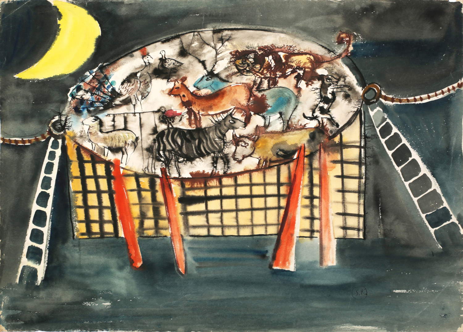 Slavko Kopač, New Ark (1947; mixed media on paper, 47.7 x 65.5 cm)