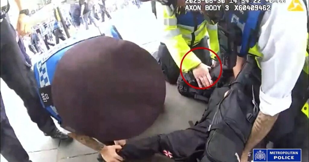 Moment police tackle cosplaying boy, 16, carrying toy gun after Premier League match
