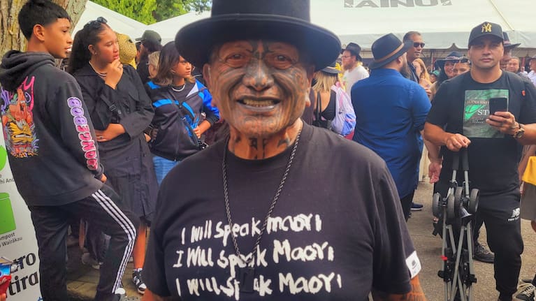 Tame Iti at the national hui at Tuurangawaewae marae.