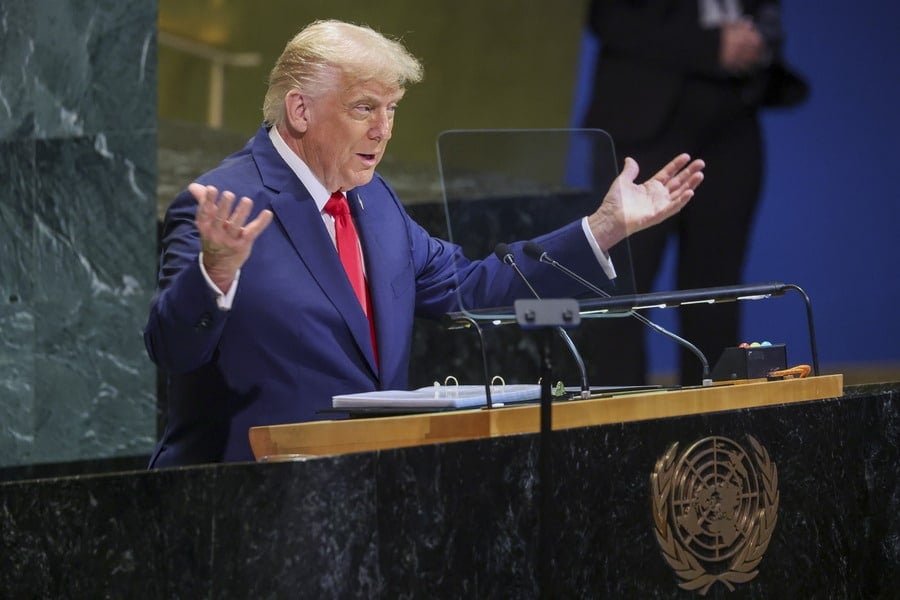 US President Donald Trump speaks during the the 80th session of the United Nations General Assembly
