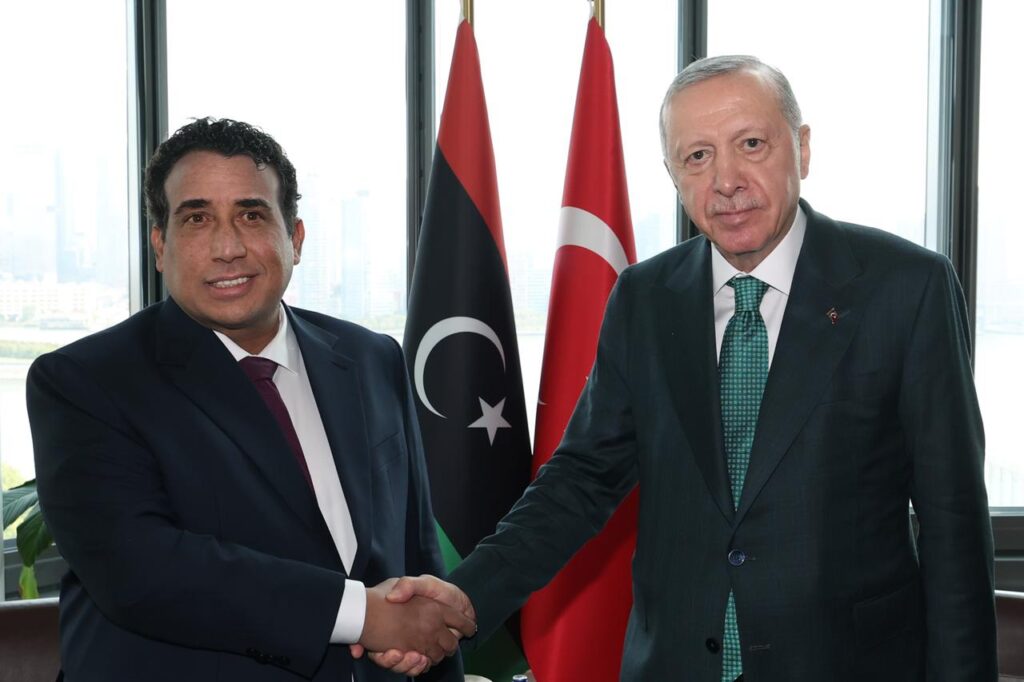 Türkiye pledges continued support for Libya stability at UN talks President Recep Tayyip Erdogan meets Libyan Presidential Council head Mohamed al-Menfi at Turkevi during the 80th United Nations General Assembly (UNGA) in New York, USA on Sep. 23, 2025. (AA Photo)