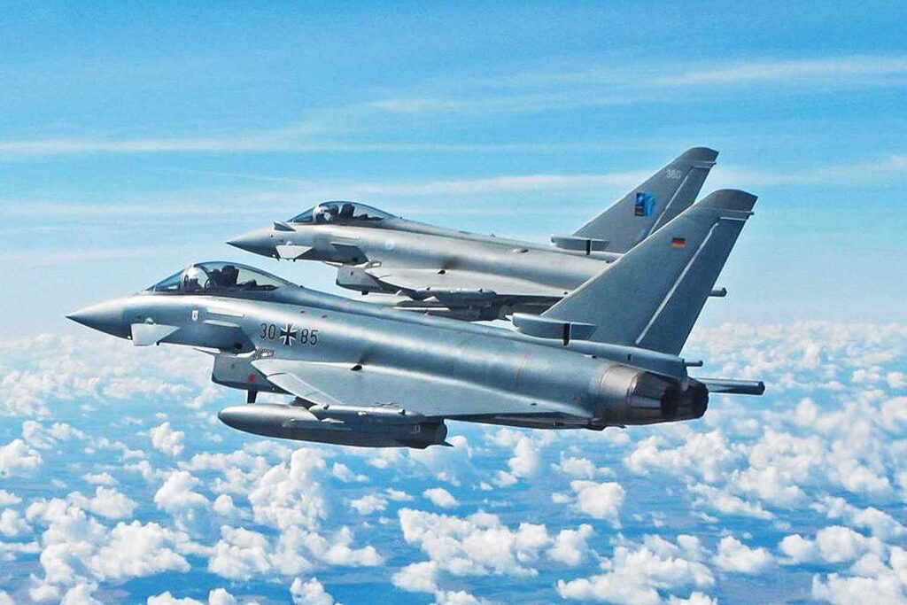 RAF Typhoon jets deployed over Poland to conduct NATO air defense missions RAF Typhoon jets deployed over Poland to conduct NATO air defense missions