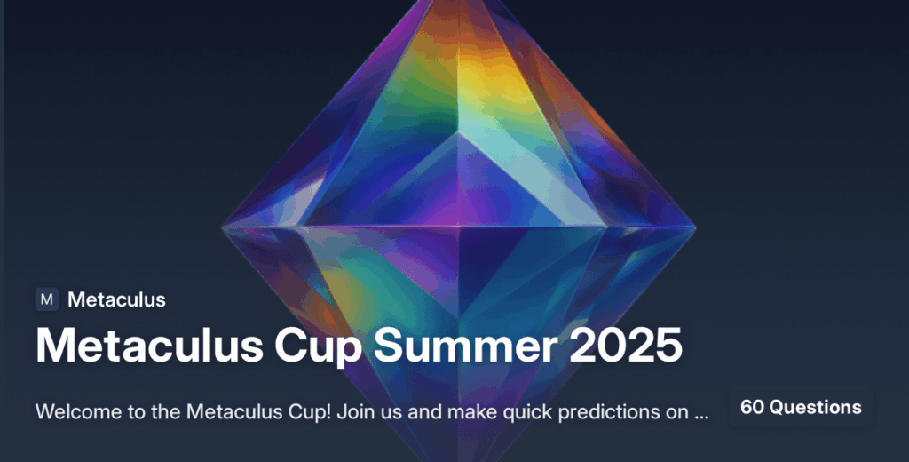 An AI has achieved 8th place in the Metaculus Cup, a leading competition to forecast near-future events. In 2024 AI only ranked at 300th place.