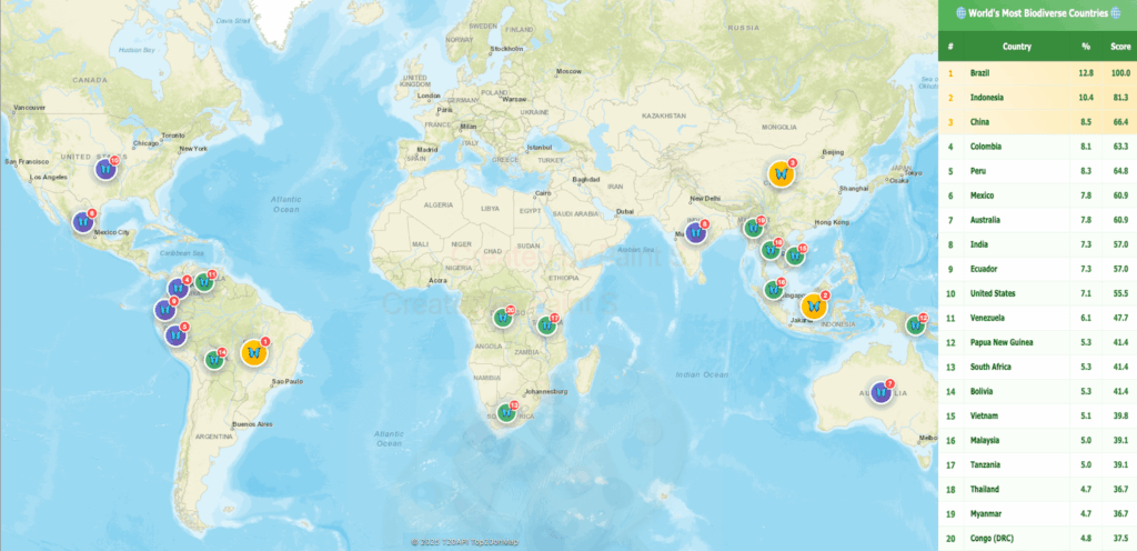 [OC]🌎 🦋Global Biodiversity Share — Visualized (via T20API)