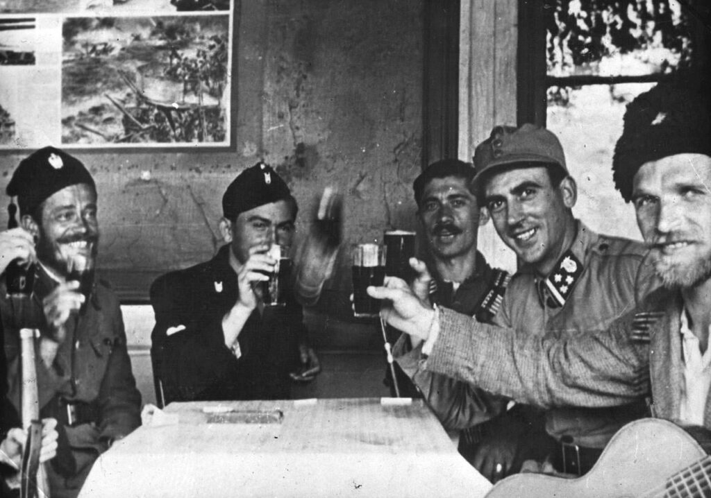 Chetniks, Croatian Home Guard and Ustasha toasting together during WW2