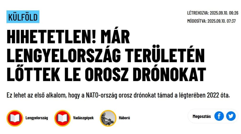 Fidesz media: Poland attacks Russian drones