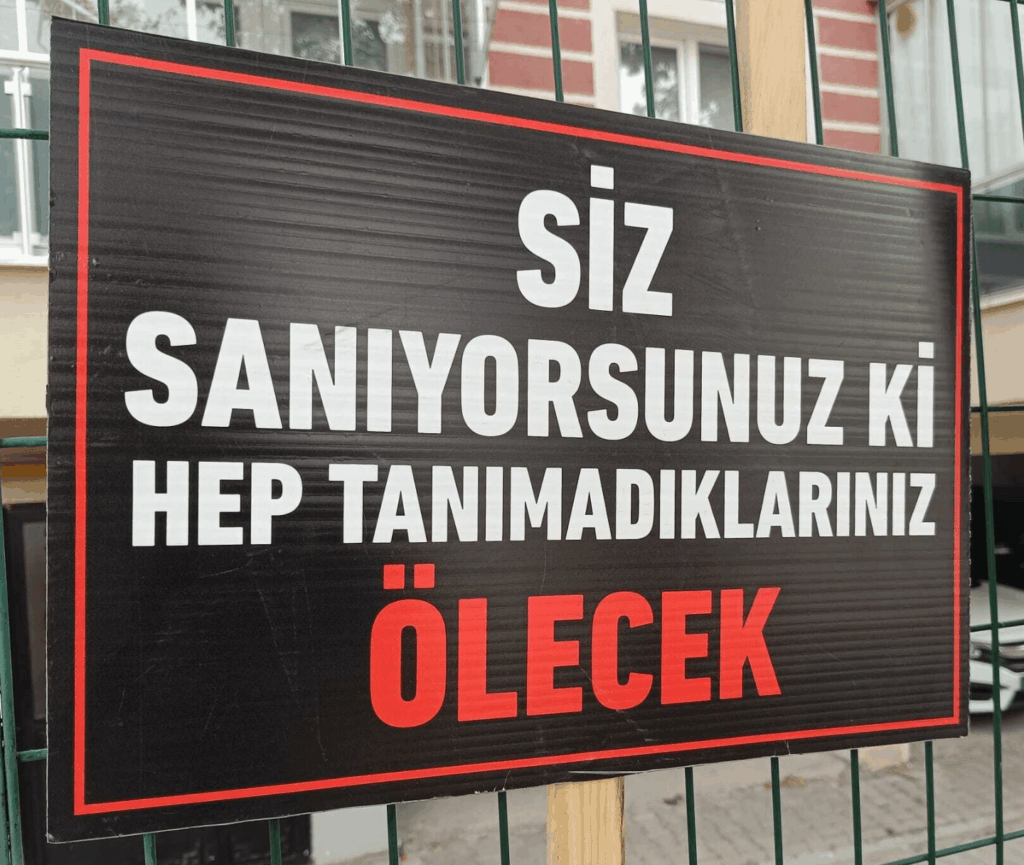 A banner in Kartalkaya hotel fire case
