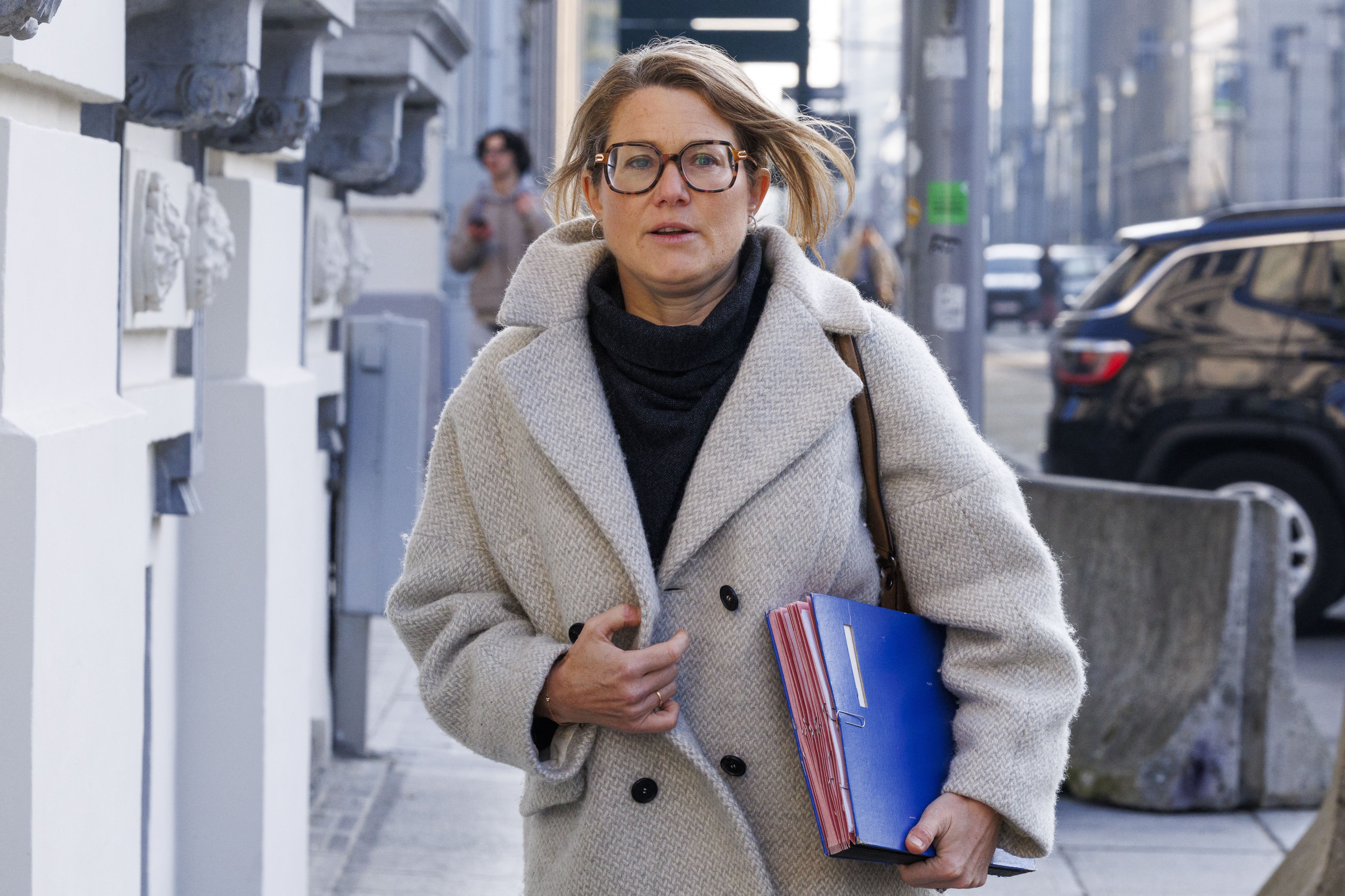 Belgium's Minister of Asylum and Migration Anneleen Van Bossuyt arrives for a council meeting.