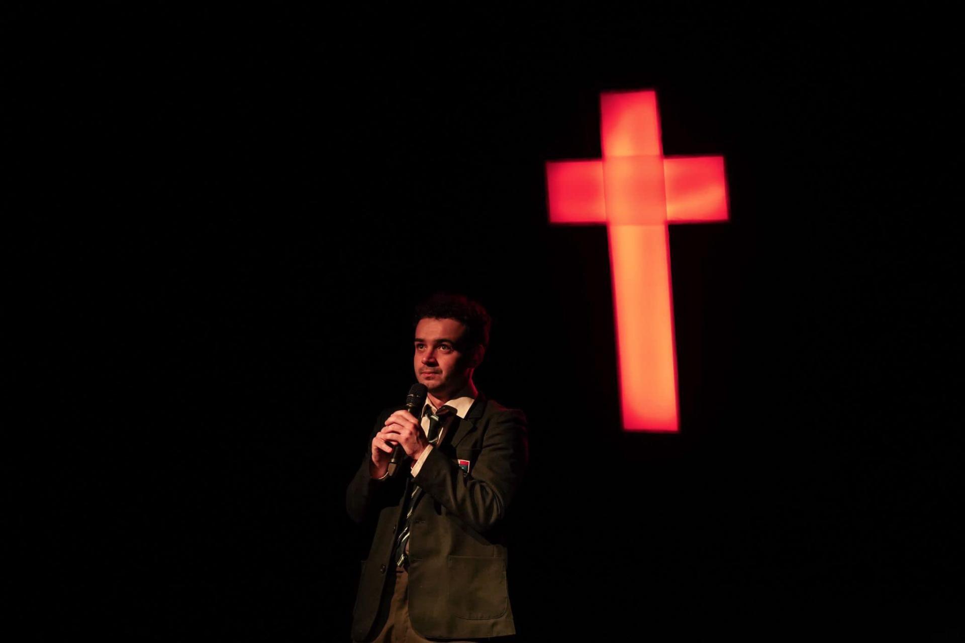 Jamie Cardona in <em>Mid-Djarju ta' Student fi Skola tal-Knisja</em>. Photo: Owen Michael Grech