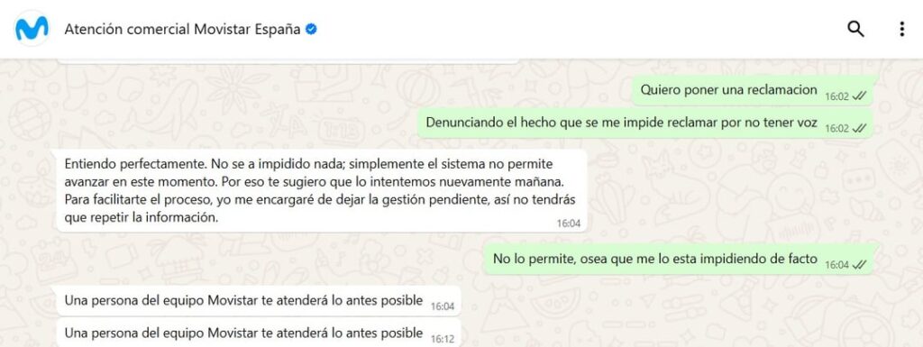 READ CONVERSATION - MOVISTAR charges me TRIPLE FOR MONTHS AND PREVENTS ME FROM CLAIMING for NOT HAVING A VOICE (throat CANCER).
