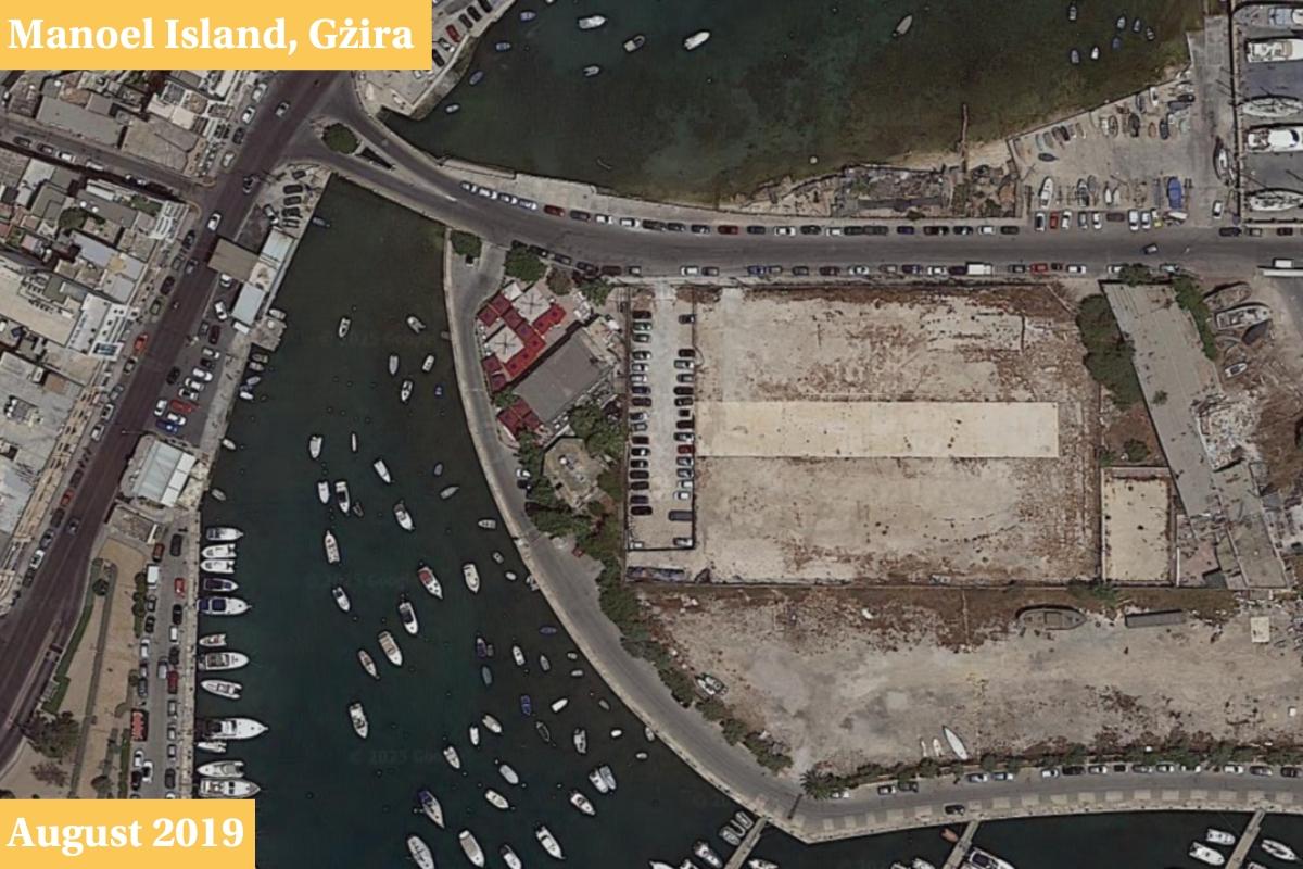 A Manoel Island car park saw the addition of a tennis court, before later being taken over for padel. Photo: Google Earth.