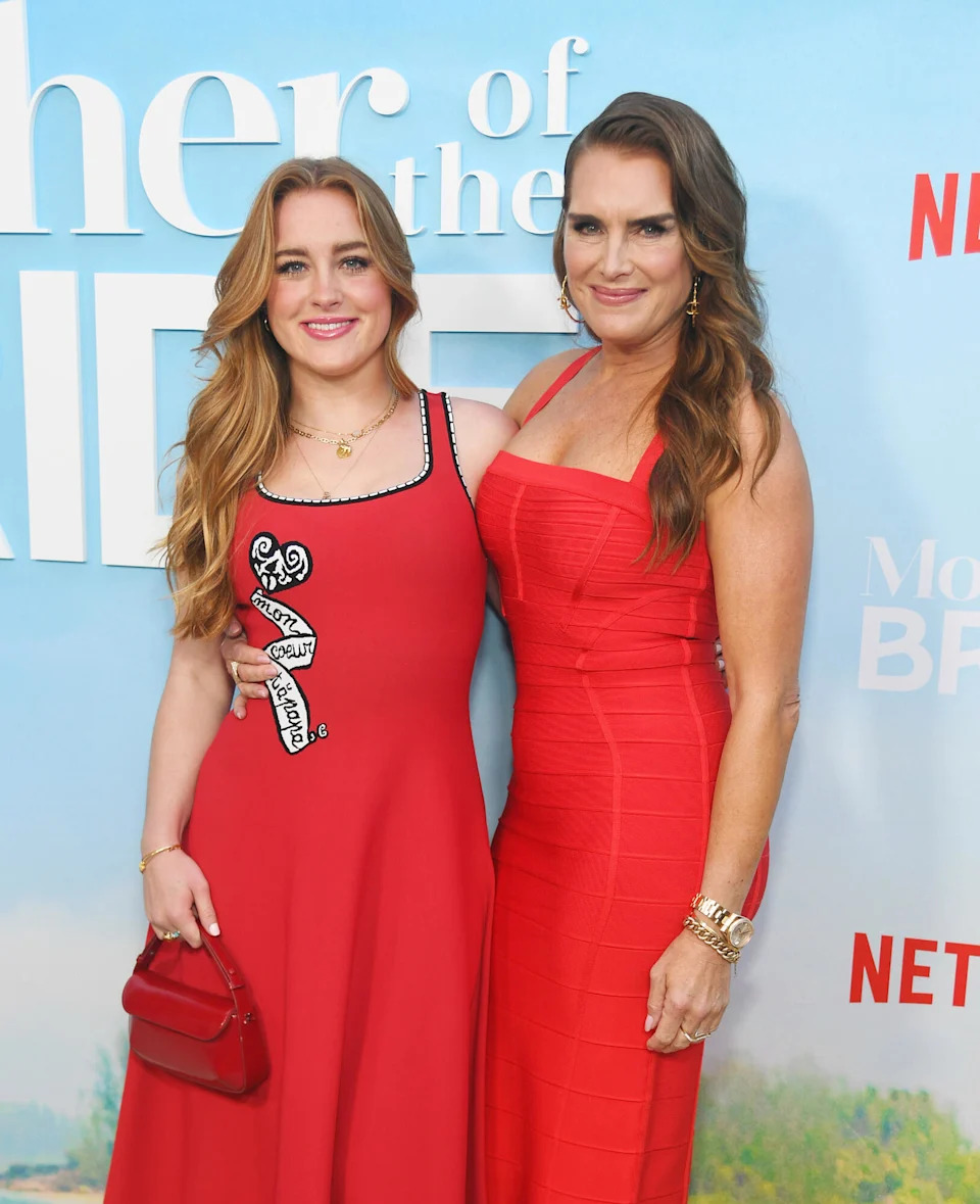 Rowan Francis Henchy and Brooke Shields at the Los Angeles special screening of "Mother of the Bride" held at the Bay Theater on May 8, 2024 in Los Angeles, California.