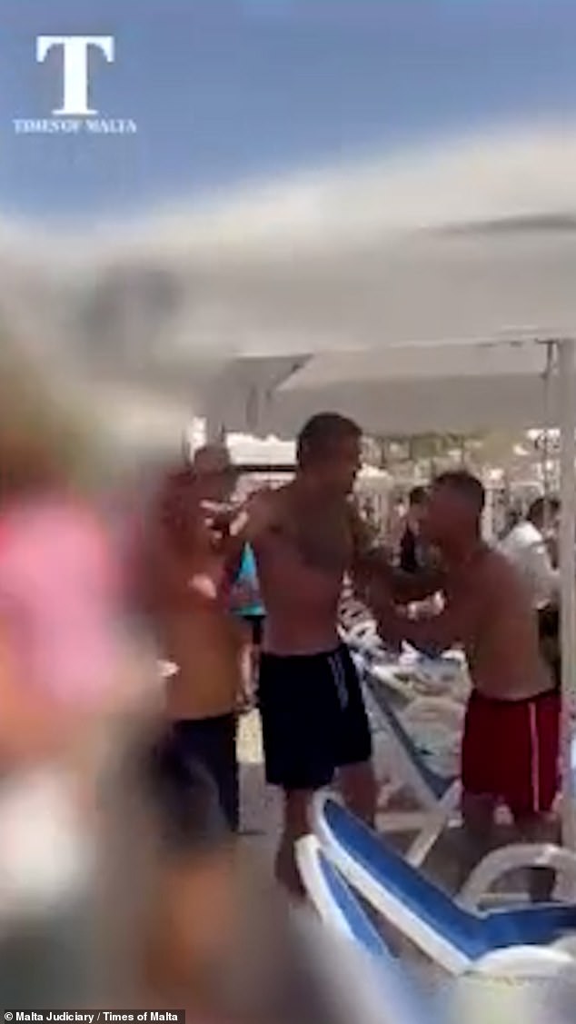 A man was shown lying unconscious on the ground after the altercation