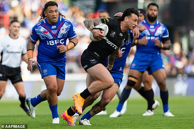 Despite the bizarre moment, New Zealand would go on to seal a 24-18 victory (pictured centre: Charnze Nicoll-Kokstad)
