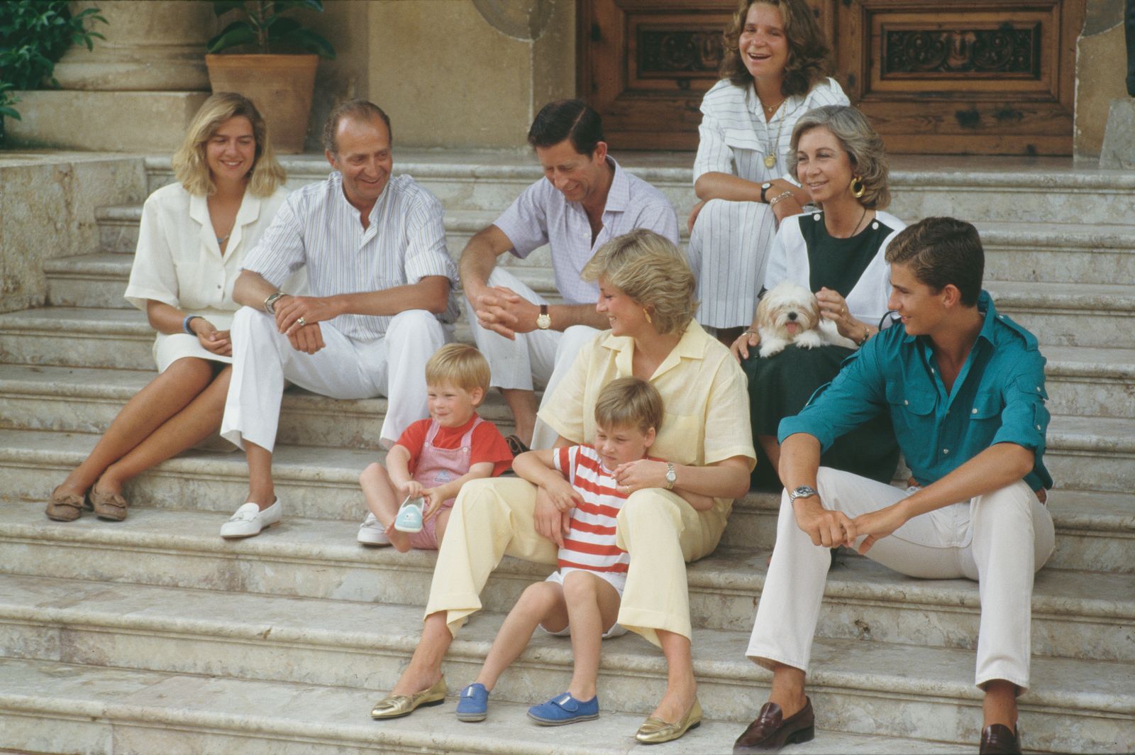 August 1987 Princess Diana Prince Charles and their sons William and Harry on holiday with the Spanish royal family at...