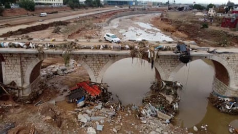 Drone footage shows scale of devastation caused by Spain floods – video