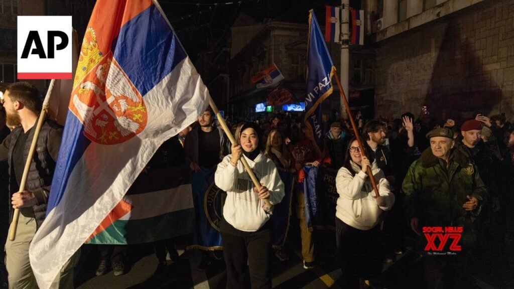 Serbian student protest march passes Belgrade ahead of anniversary of train station roof collapse (Video)