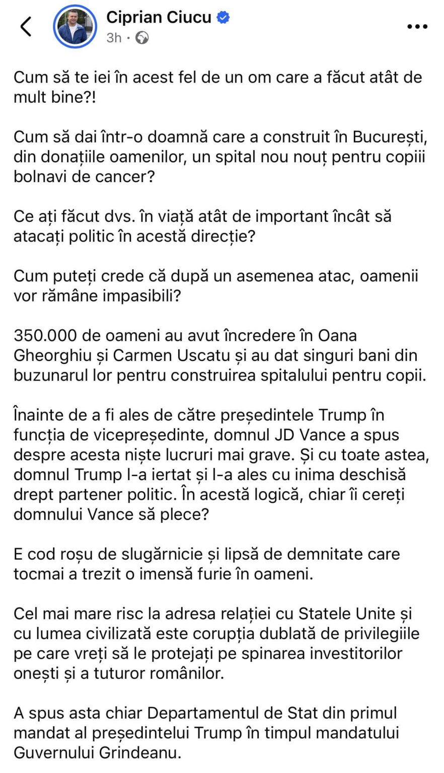 Ciucu gives a reply to Grindeanu regarding the appointment of Oanai Gheorghiu for the position of deputy prime minister