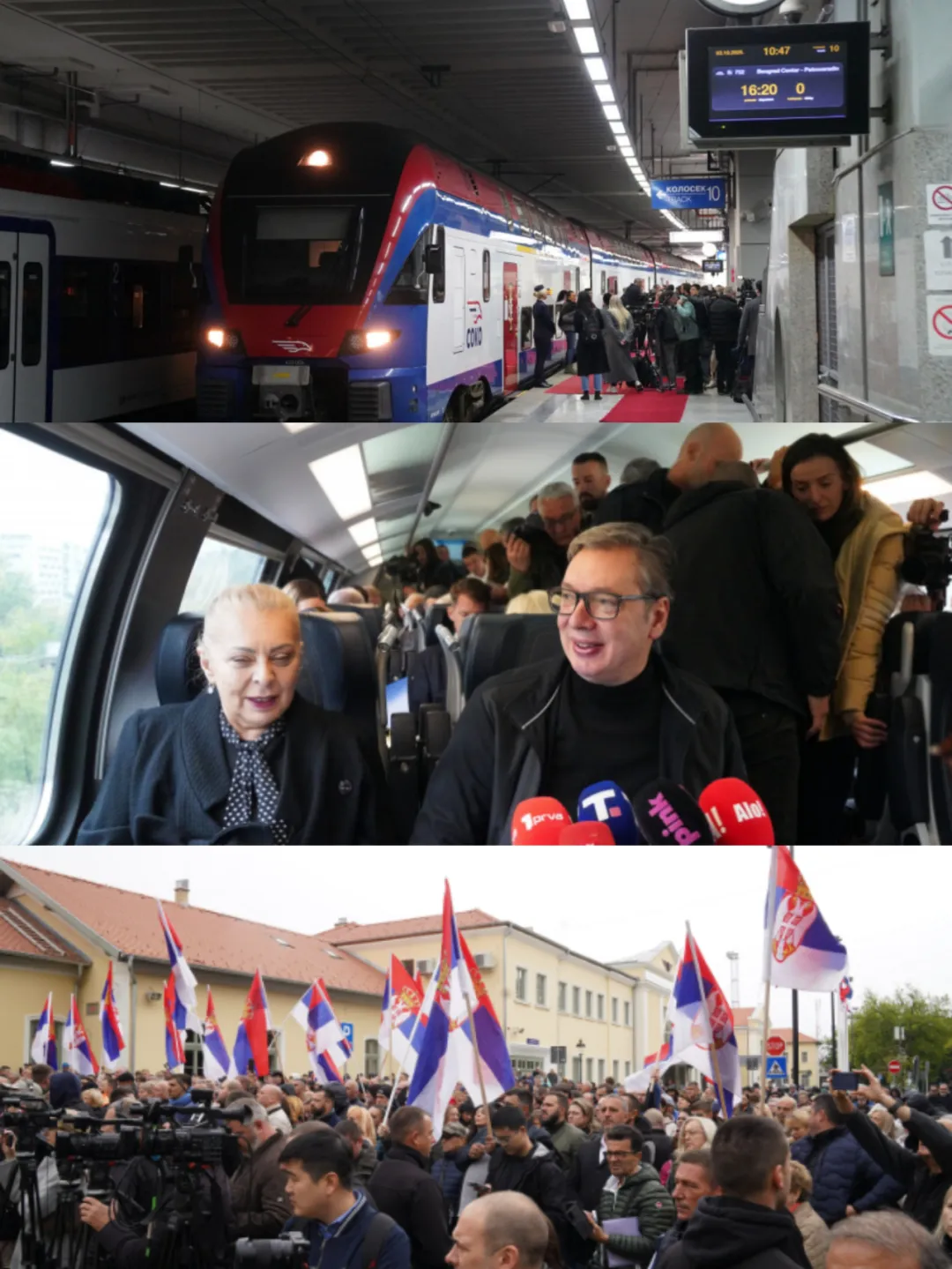 Serbian President Aleksandar Vucic is pictured as he rides the train on the Hungary-Serbia high-speed railway from Belgrade to Subotica, Serbia, on October 3, 2025. Photos: from Wechat account of Chinese Embassy in Serbia