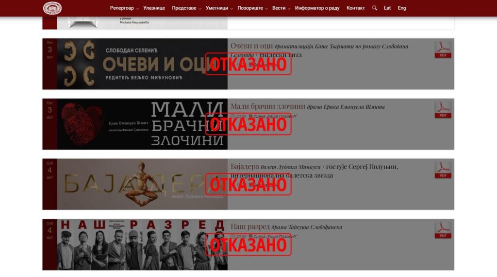 The National Theater canceled all the plays by 24. October, after the actors refused to obey censorship